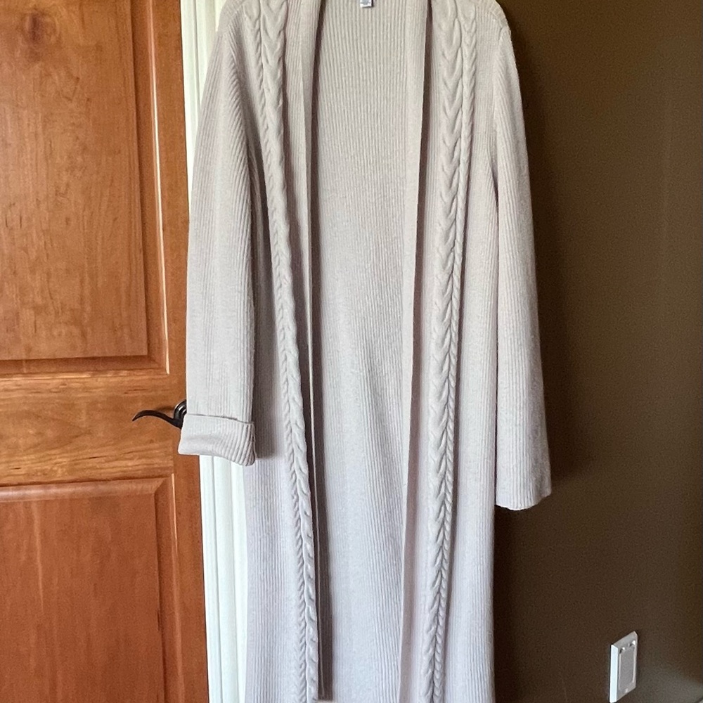 Magaschoni Long Open-Front Cable-Trim Cardigan - Cream